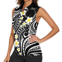 Plumeria With Black Polynesian Tattoo Pattern Women Sleeveless Polo Shirt LT05 - Polynesian Pride