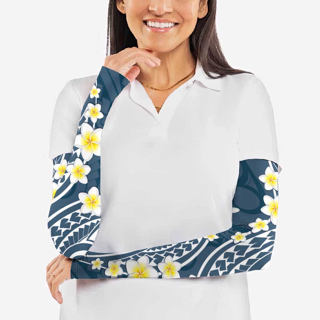 Plumeria With Blue Polynesian Tattoo Pattern Arm Sleeves - Polynesian Pride