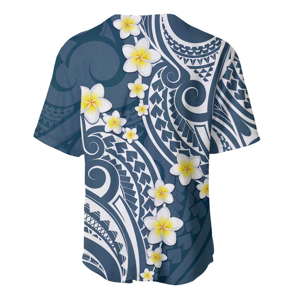 Plumeria With Blue Polynesian Tattoo Pattern Baseball Jersey LT05 - Polynesian Pride