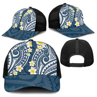 Plumeria With Blue Polynesian Tattoo Pattern Baseball Net Cap - Polynesian Pride