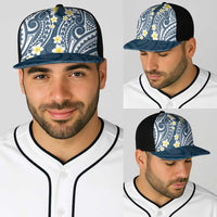 Plumeria With Blue Polynesian Tattoo Pattern Baseball Net Cap - Polynesian Pride