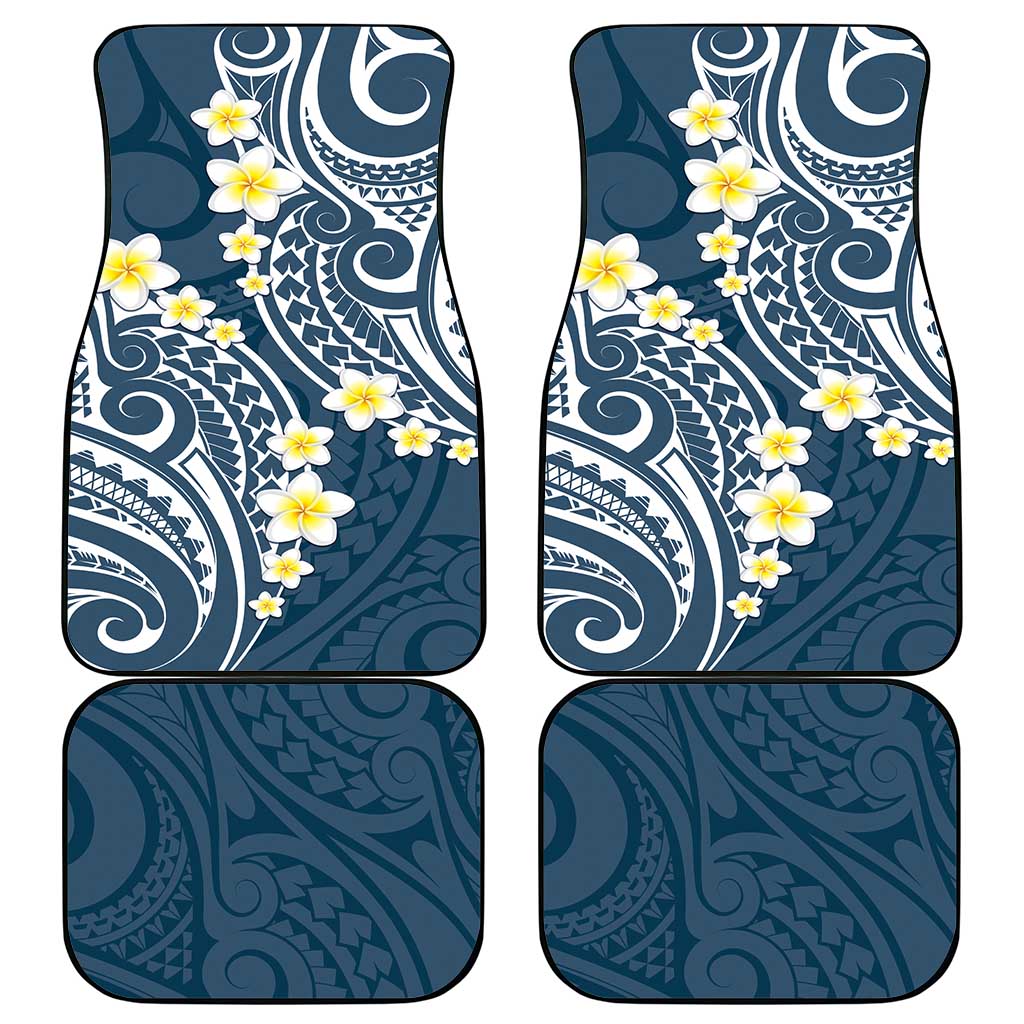 Plumeria With Blue Polynesian Tattoo Pattern Car Mats