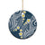 Plumeria With Blue Polynesian Tattoo Pattern Ceramic Ornament