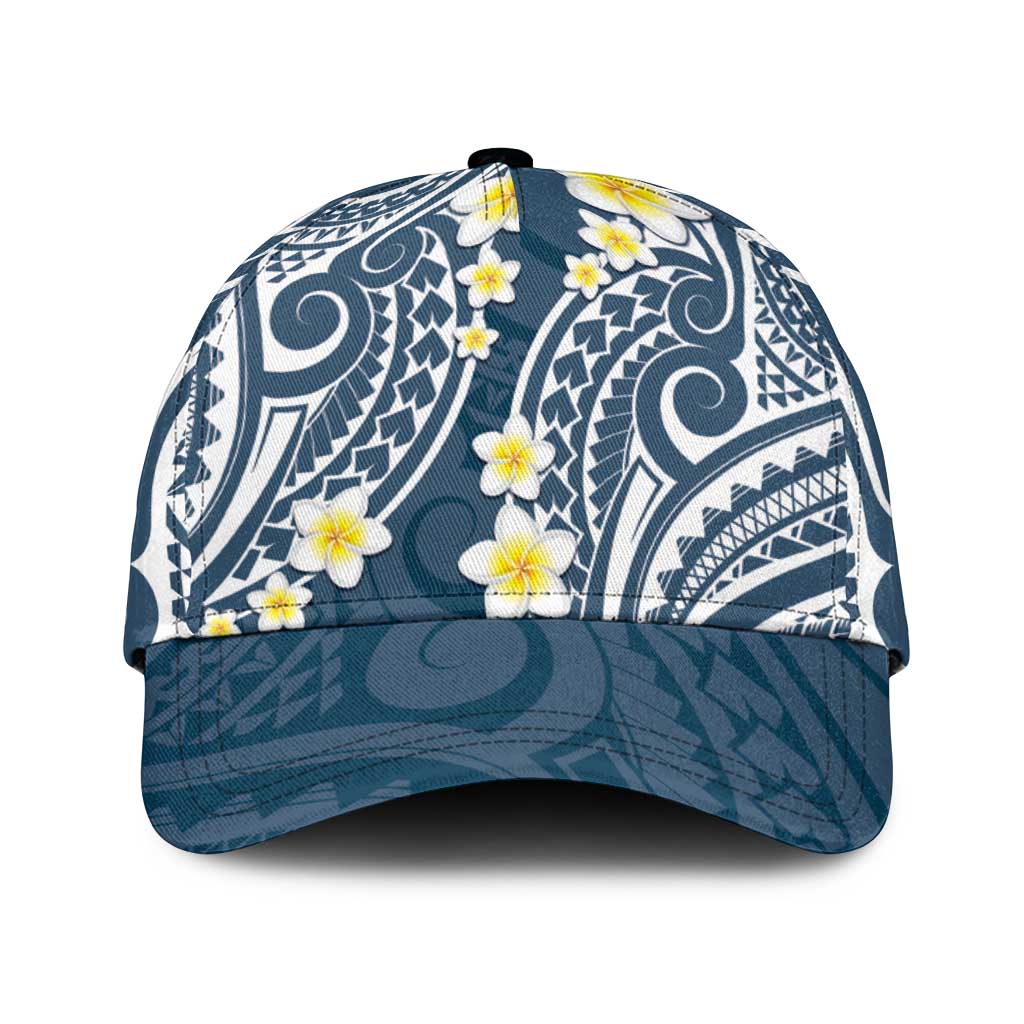 Plumeria With Blue Polynesian Tattoo Pattern Classic Cap - Polynesian Pride