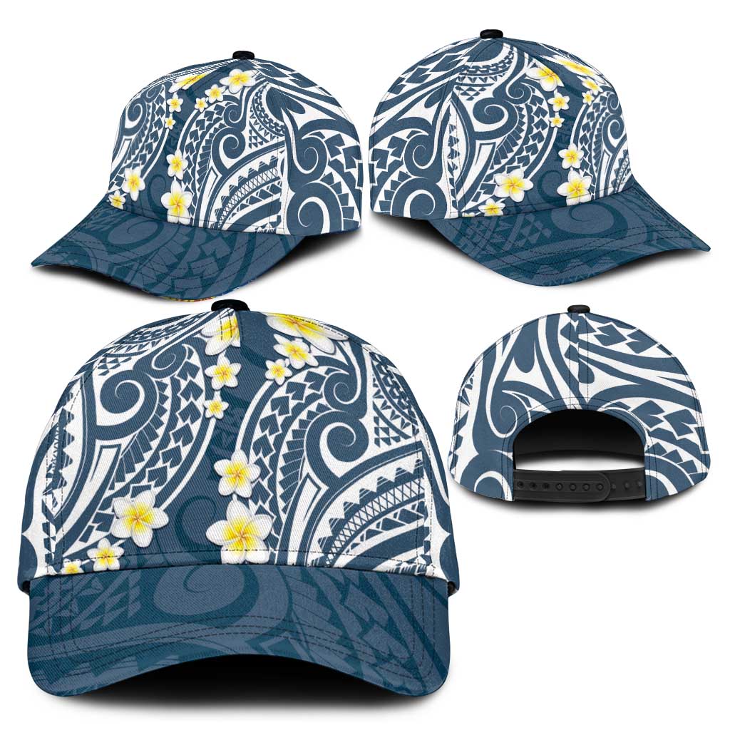 Plumeria With Blue Polynesian Tattoo Pattern Classic Cap - Polynesian Pride