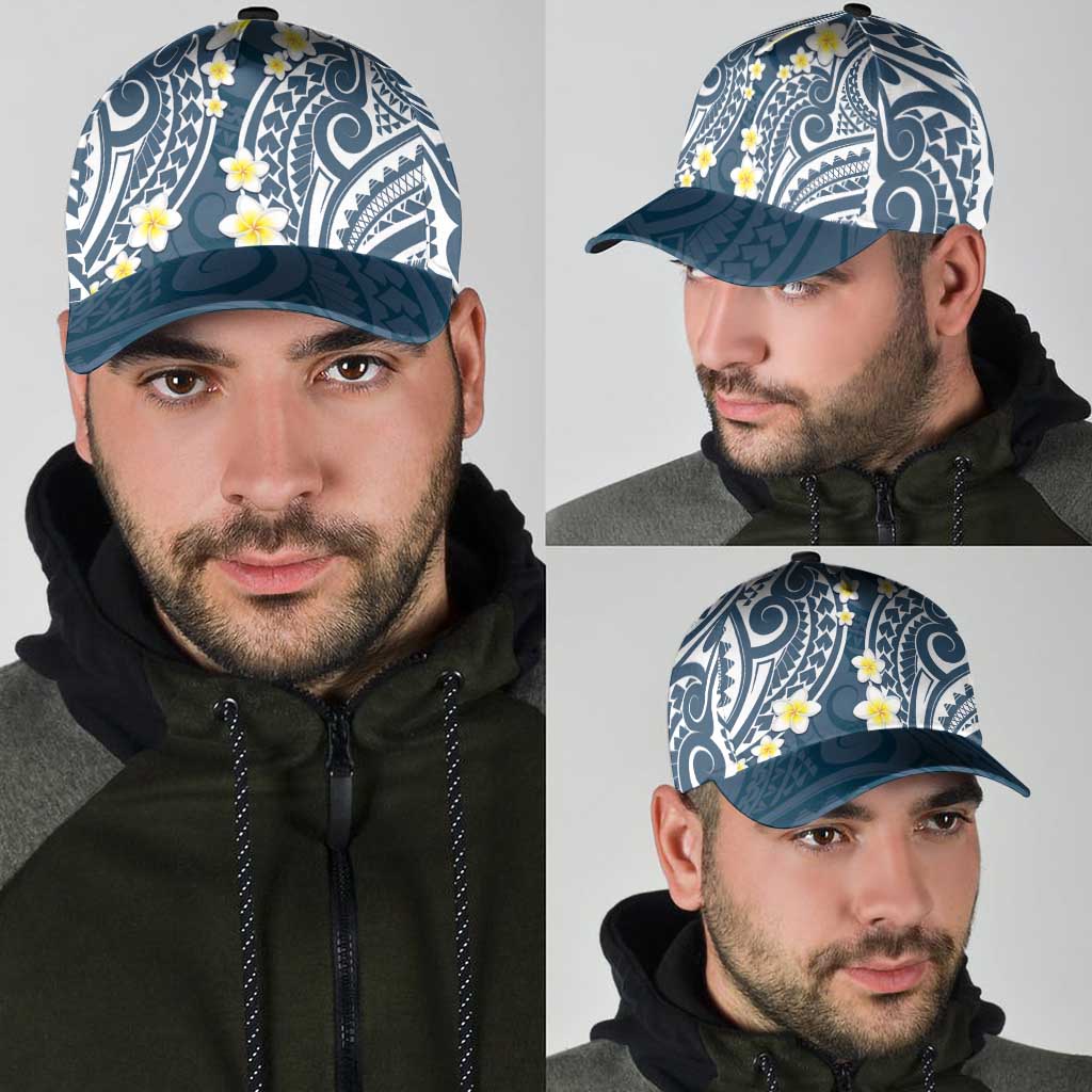 Plumeria With Blue Polynesian Tattoo Pattern Classic Cap - Polynesian Pride