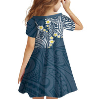 Plumeria With Blue Polynesian Tattoo Pattern Family Matching Long Sleeve Bodycon Dress and Hawaiian Shirt
