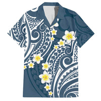 Plumeria With Blue Polynesian Tattoo Pattern Family Matching Long Sleeve Bodycon Dress and Hawaiian Shirt