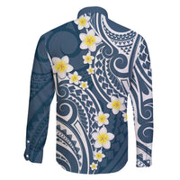 Plumeria With Blue Polynesian Tattoo Pattern Family Matching Long Sleeve Bodycon Dress and Hawaiian Shirt