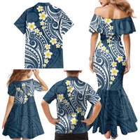 Plumeria With Blue Polynesian Tattoo Pattern Family Matching Mermaid Dress and Hawaiian Shirt LT05 - Polynesian Pride