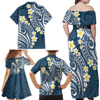 Plumeria With Blue Polynesian Tattoo Pattern Family Matching Off Shoulder Maxi Dress and Hawaiian Shirt LT05 - Polynesian Pride