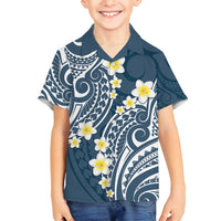 Plumeria With Blue Polynesian Tattoo Pattern Family Matching Off Shoulder Maxi Dress and Hawaiian Shirt LT05 Son's Shirt Blue - Polynesian Pride