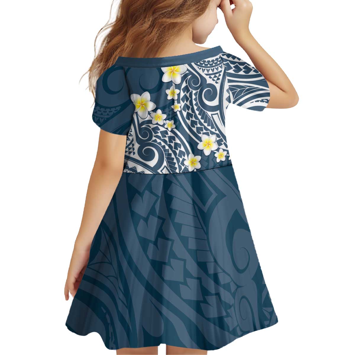 Plumeria With Blue Polynesian Tattoo Pattern Family Matching Off Shoulder Short Dress and Hawaiian Shirt LT05 - Polynesian Pride