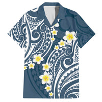 Plumeria With Blue Polynesian Tattoo Pattern Family Matching Off Shoulder Short Dress and Hawaiian Shirt LT05 Dad's Shirt - Short Sleeve Blue - Polynesian Pride