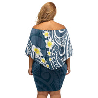 Plumeria With Blue Polynesian Tattoo Pattern Family Matching Off Shoulder Short Dress and Hawaiian Shirt LT05 - Polynesian Pride