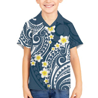 Plumeria With Blue Polynesian Tattoo Pattern Family Matching Off Shoulder Short Dress and Hawaiian Shirt LT05 Son's Shirt Blue - Polynesian Pride