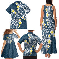 Plumeria With Blue Polynesian Tattoo Pattern Family Matching Tank Maxi Dress and Hawaiian Shirt LT05 - Polynesian Pride