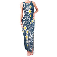 Plumeria With Blue Polynesian Tattoo Pattern Family Matching Tank Maxi Dress and Hawaiian Shirt LT05 Mom's Dress Blue - Polynesian Pride