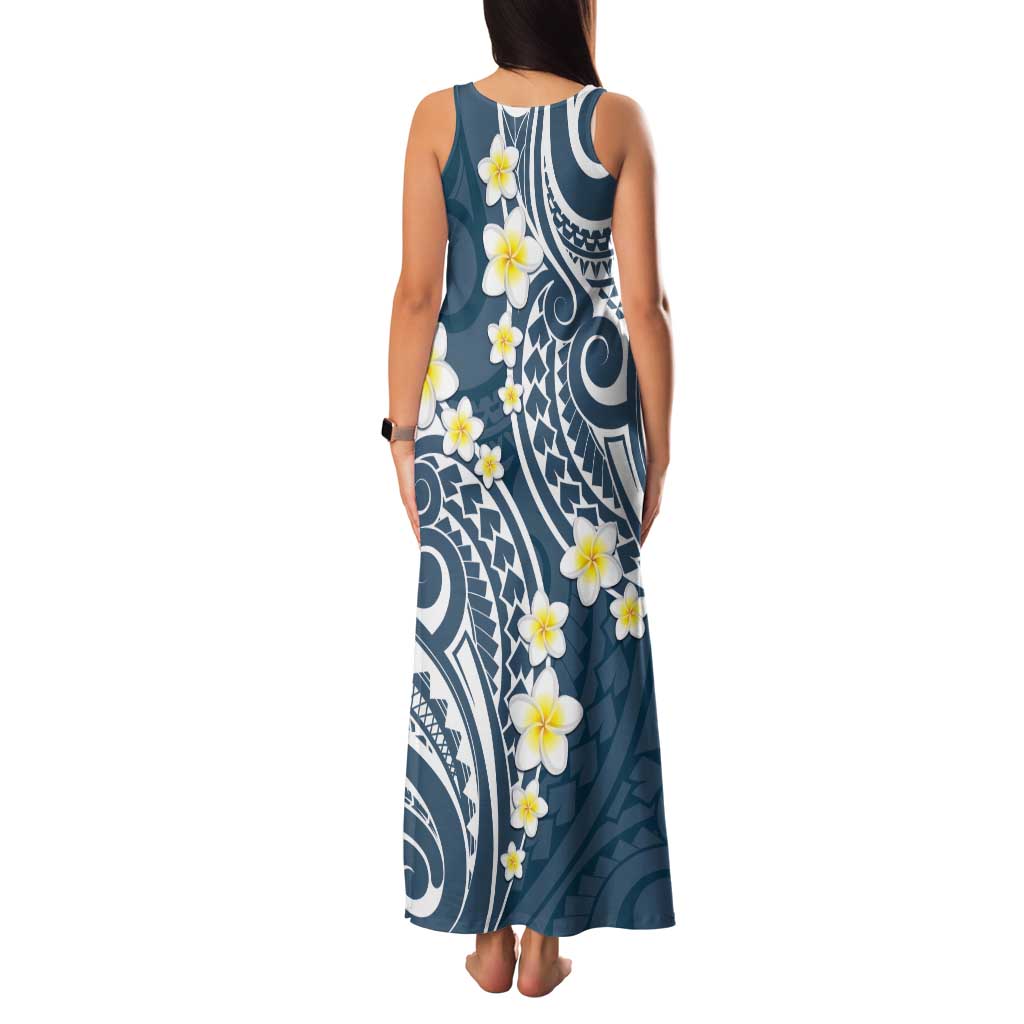Plumeria With Blue Polynesian Tattoo Pattern Family Matching Tank Maxi Dress and Hawaiian Shirt LT05 - Polynesian Pride