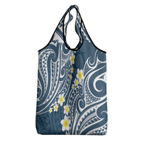 Plumeria With Blue Polynesian Tattoo Pattern Grocery Bag