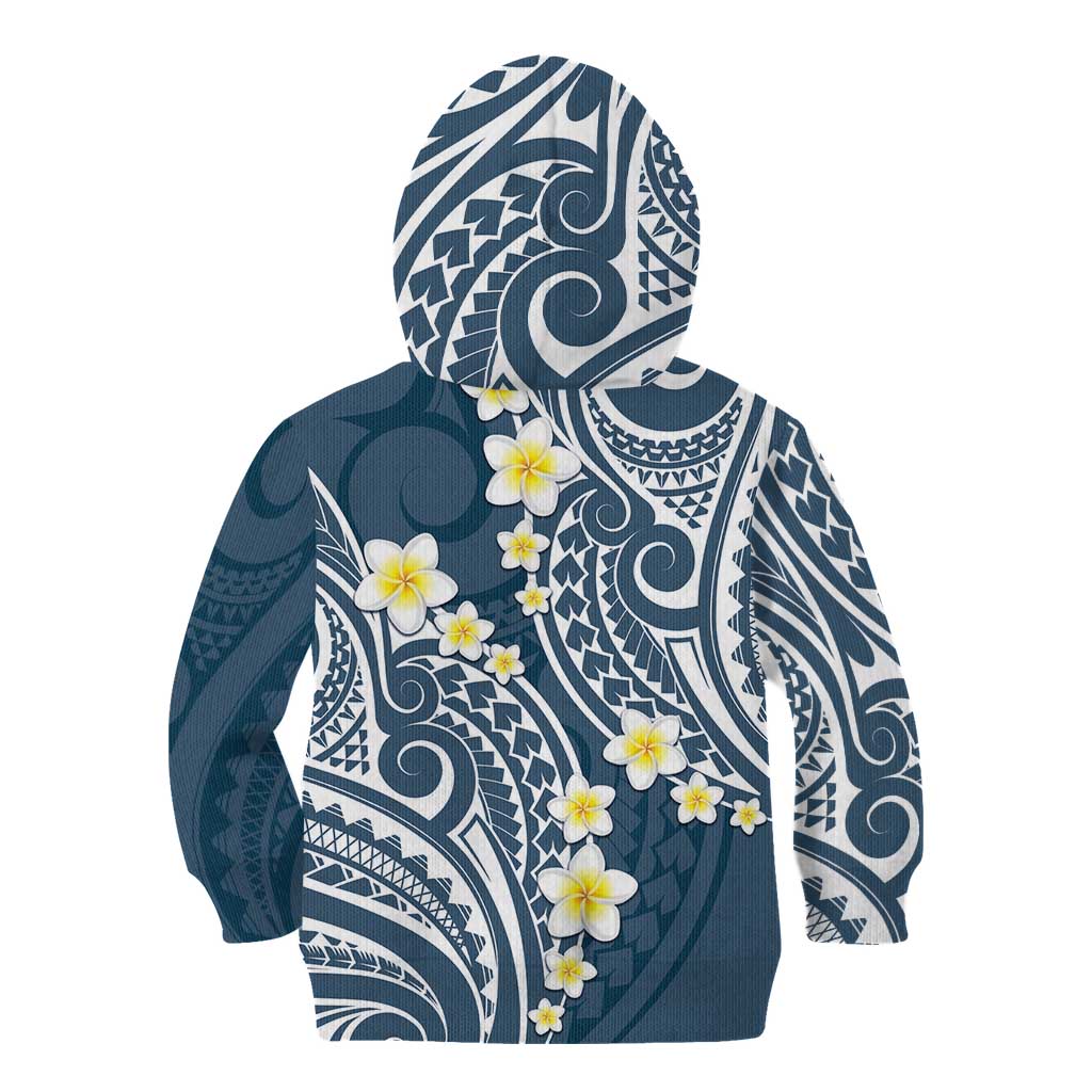 Plumeria With Blue Polynesian Tattoo Pattern Kid Hoodie
