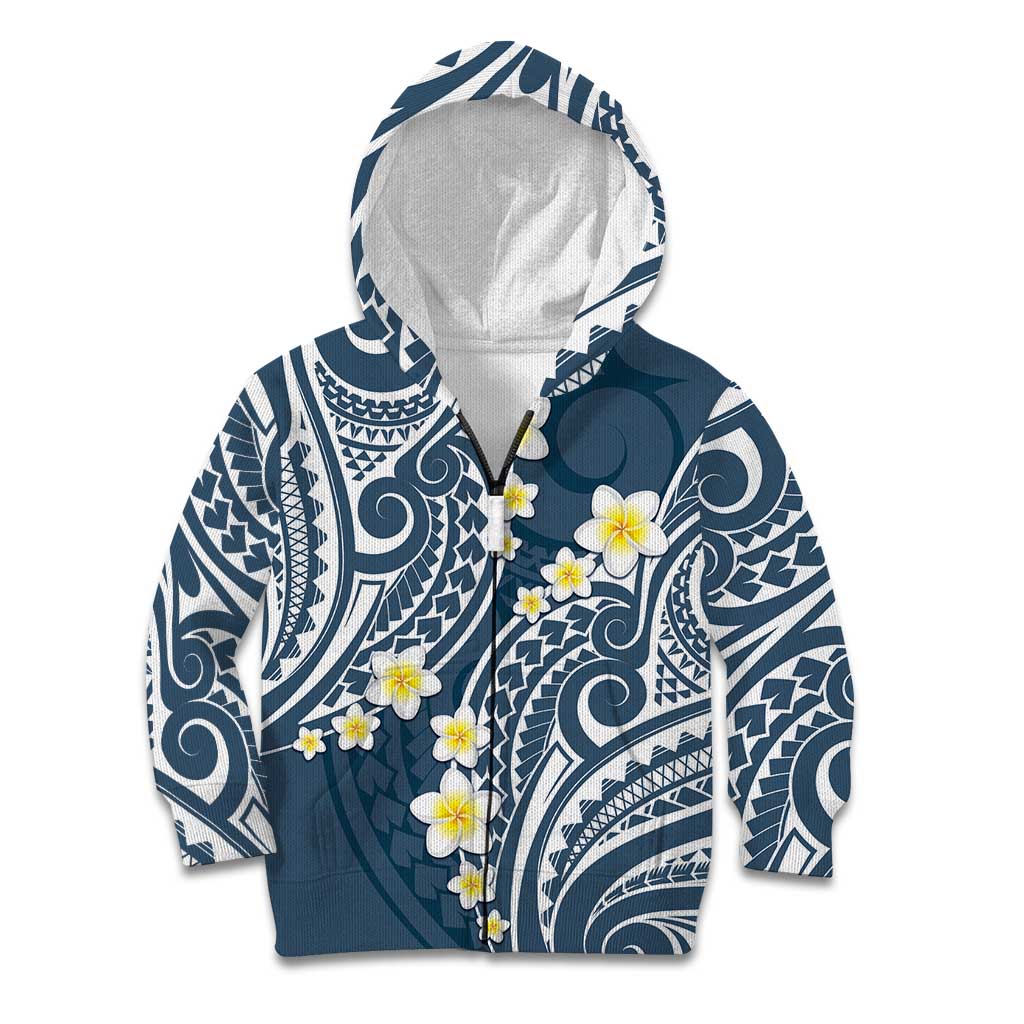 Plumeria With Blue Polynesian Tattoo Pattern Kid Hoodie