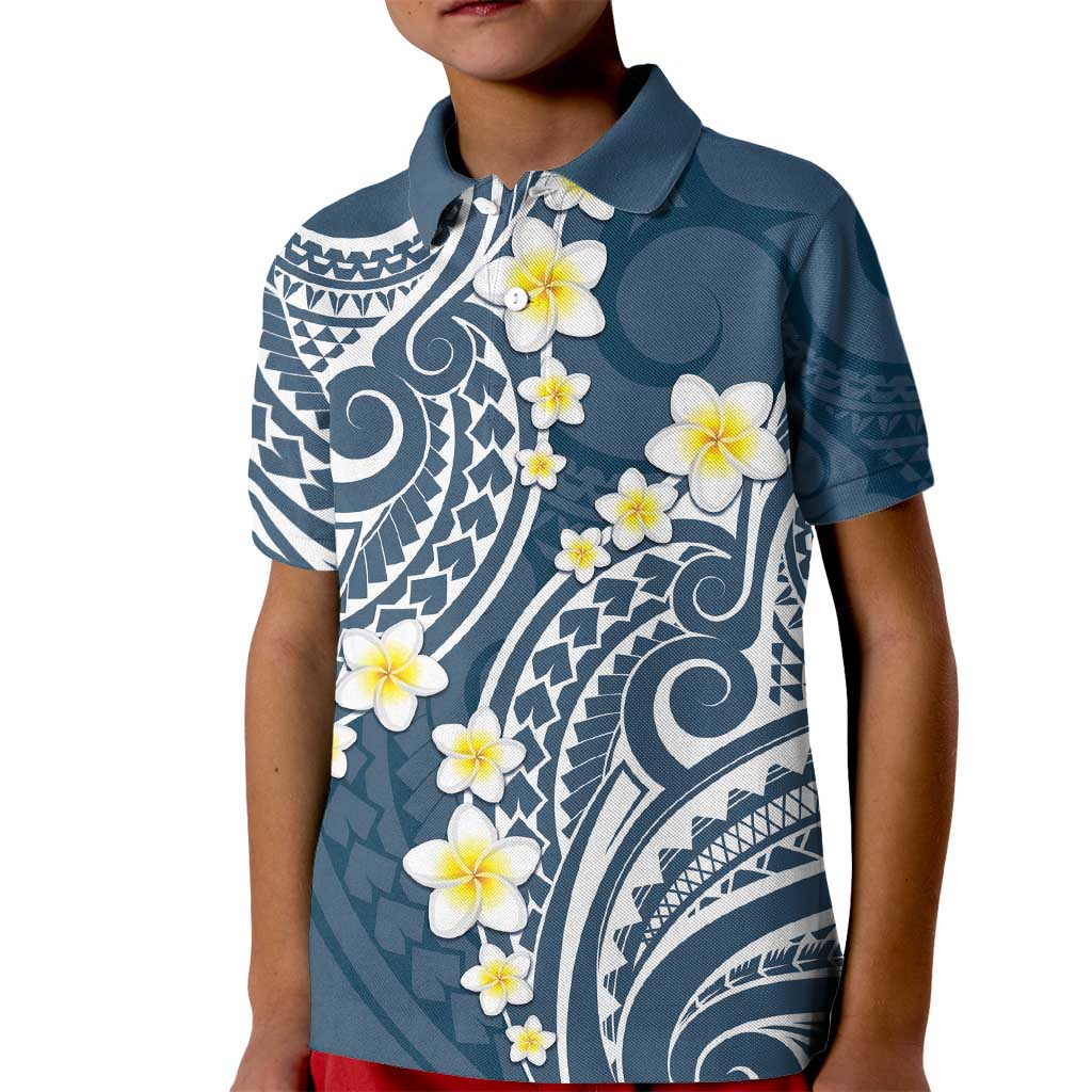 Plumeria With Blue Polynesian Tattoo Pattern Kid Polo Shirt LT05 Kid Blue - Polynesian Pride