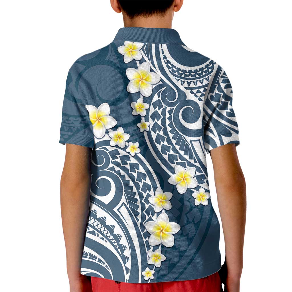 Plumeria With Blue Polynesian Tattoo Pattern Kid Polo Shirt LT05 - Polynesian Pride