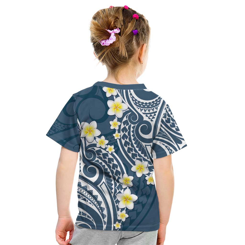 Plumeria With Blue Polynesian Tattoo Pattern Kid T Shirt LT05 - Polynesian Pride