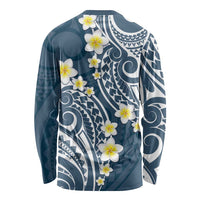 Plumeria With Blue Polynesian Tattoo Pattern Long Sleeve Shirt LT05 - Polynesian Pride