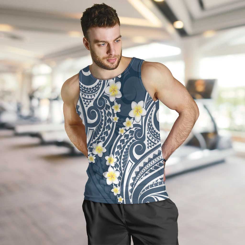 Plumeria With Blue Polynesian Tattoo Pattern Men Tank Top