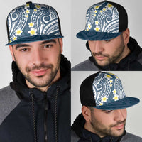 Plumeria With Blue Polynesian Tattoo Pattern Mesh Trucker Cap - Polynesian Pride