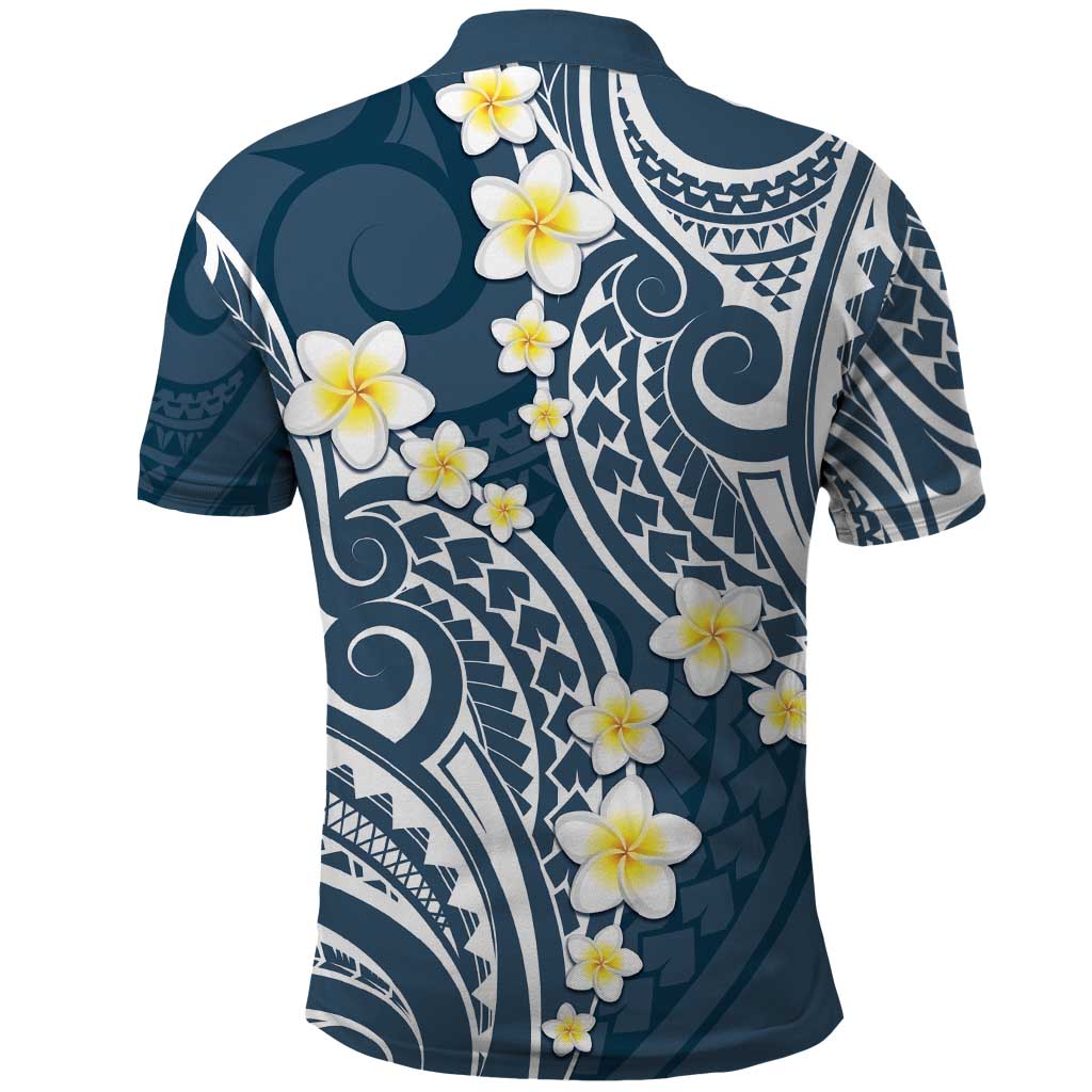 Plumeria With Blue Polynesian Tattoo Pattern Polo Shirt