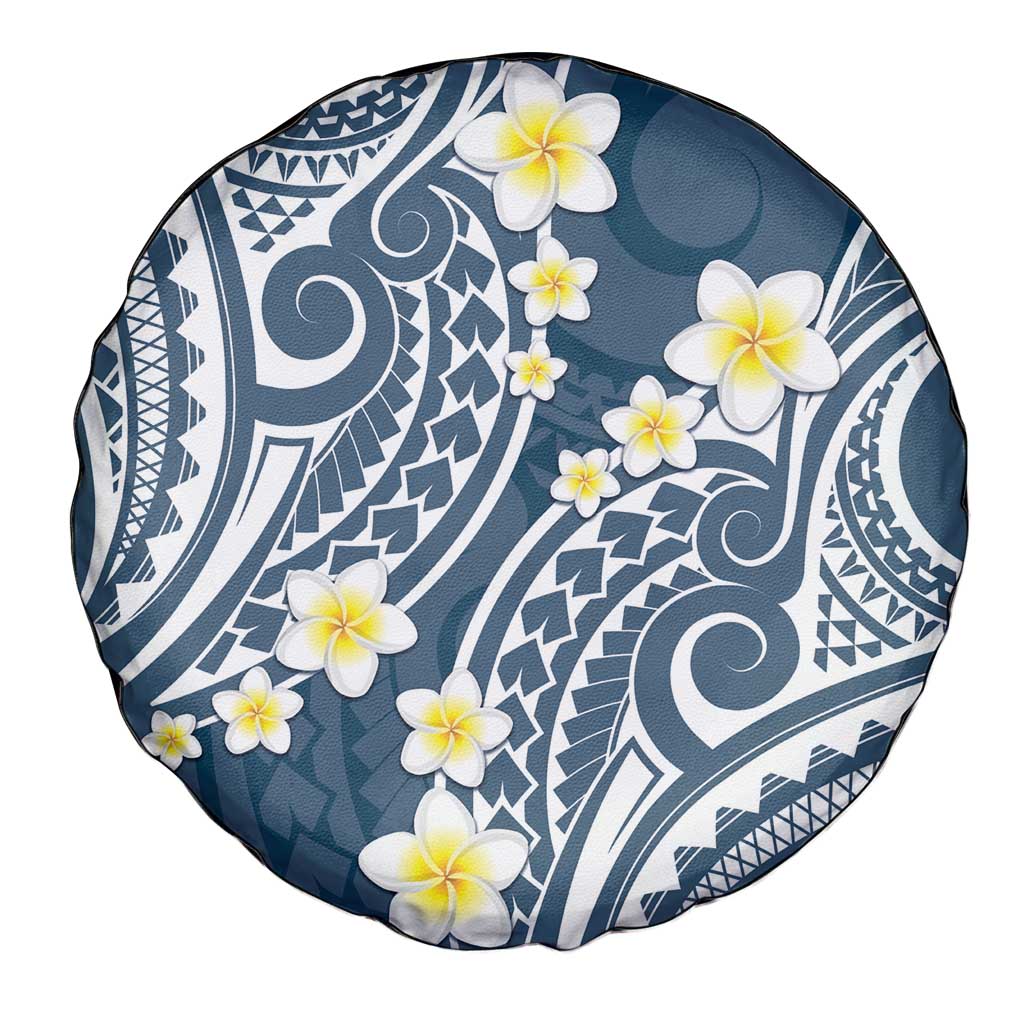 Plumeria With Blue Polynesian Tattoo Pattern Spare Tire Cover