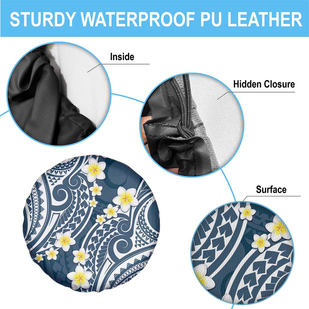 Plumeria With Blue Polynesian Tattoo Pattern Spare Tire Cover