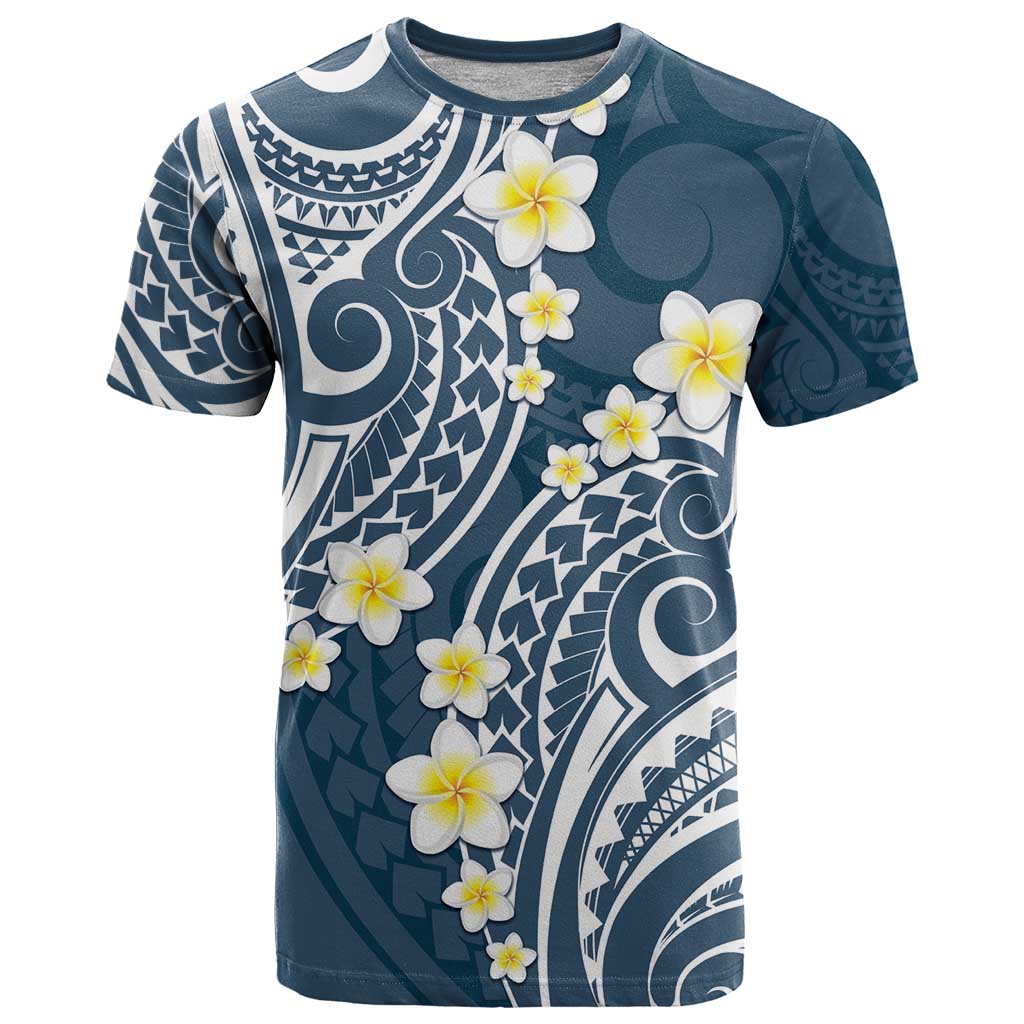 Plumeria With Blue Polynesian Tattoo Pattern T Shirt LT05 Blue - Polynesian Pride