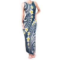 Plumeria With Blue Polynesian Tattoo Pattern Tank Maxi Dress