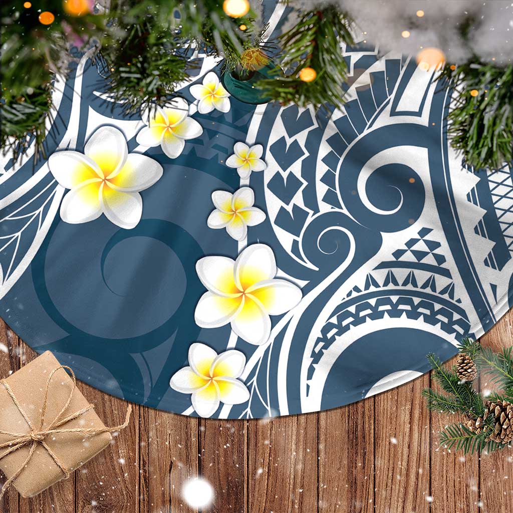 Plumeria With Blue Polynesian Tattoo Pattern Tree Skirt LT05 - Polynesian Pride