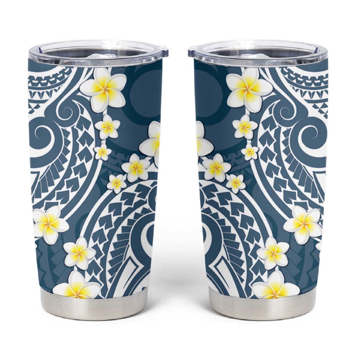 Plumeria With Blue Polynesian Tattoo Pattern Tumbler Cup