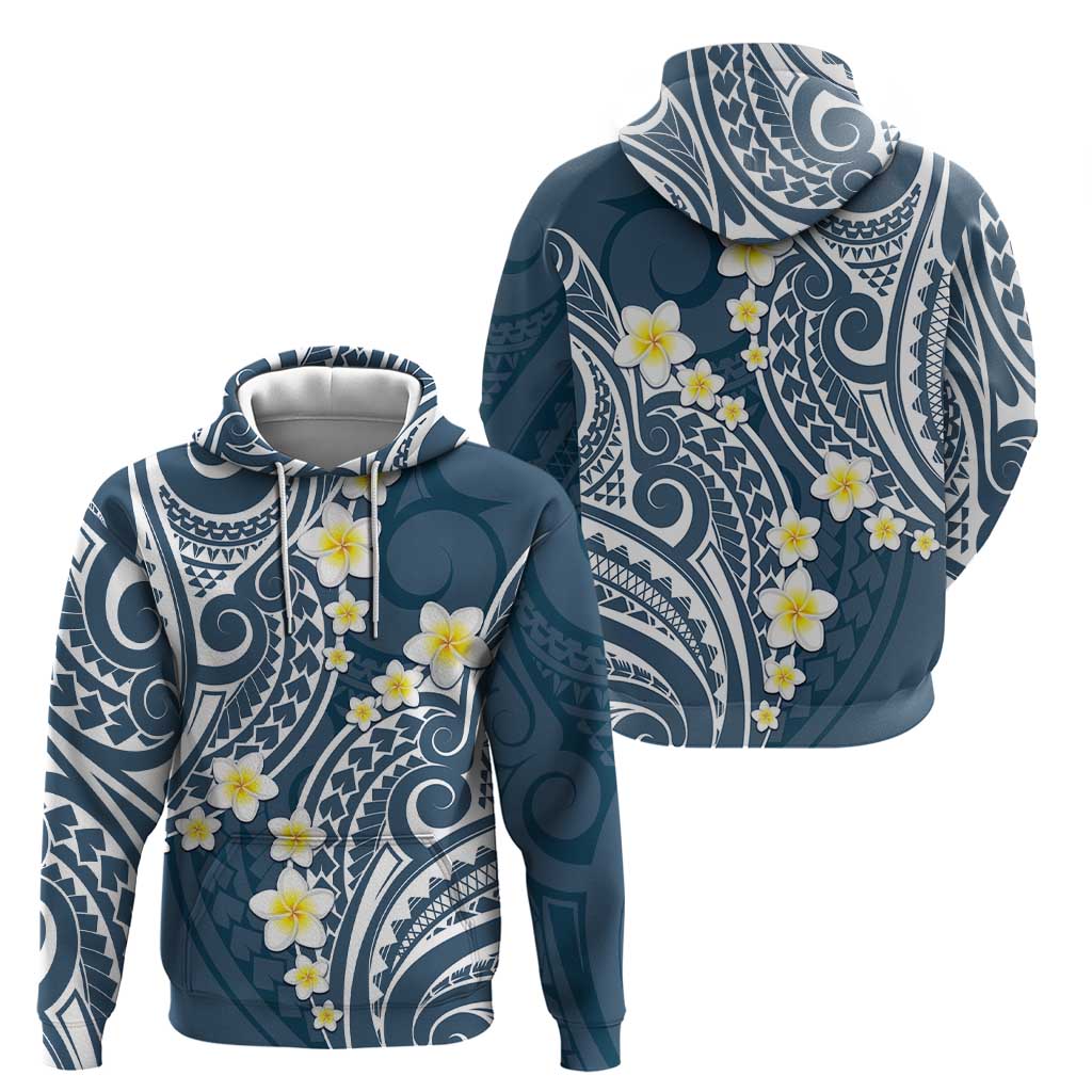 Plumeria With Blue Polynesian Tattoo Pattern Zip Hoodie