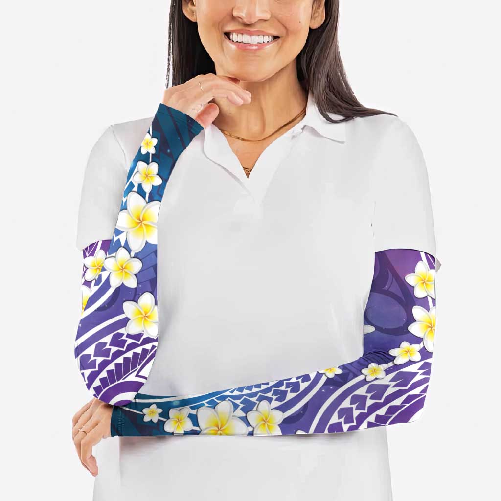 Plumeria With Galaxy Polynesian Tattoo Pattern Arm Sleeves - Polynesian Pride