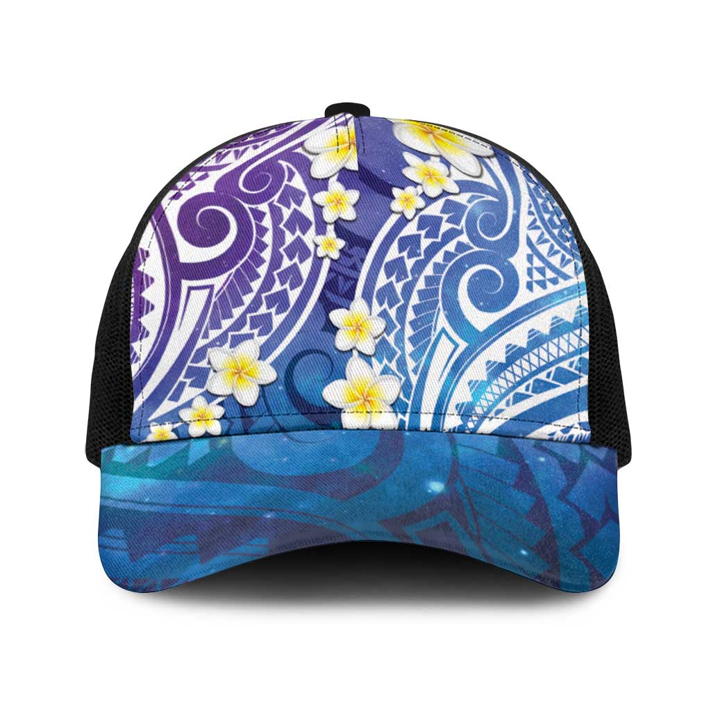 Plumeria With Galaxy Polynesian Tattoo Pattern Baseball Net Cap - Polynesian Pride
