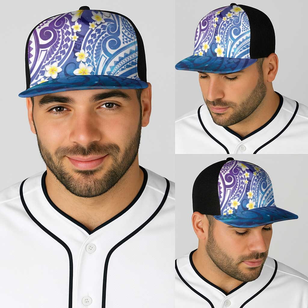 Plumeria With Galaxy Polynesian Tattoo Pattern Baseball Net Cap - Polynesian Pride