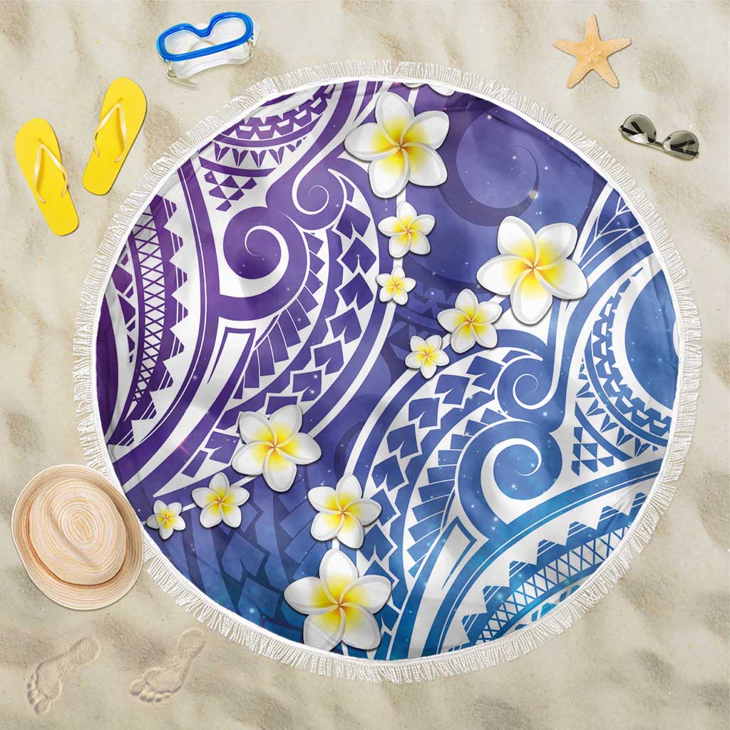 Plumeria With Galaxy Polynesian Tattoo Pattern Beach Blanket