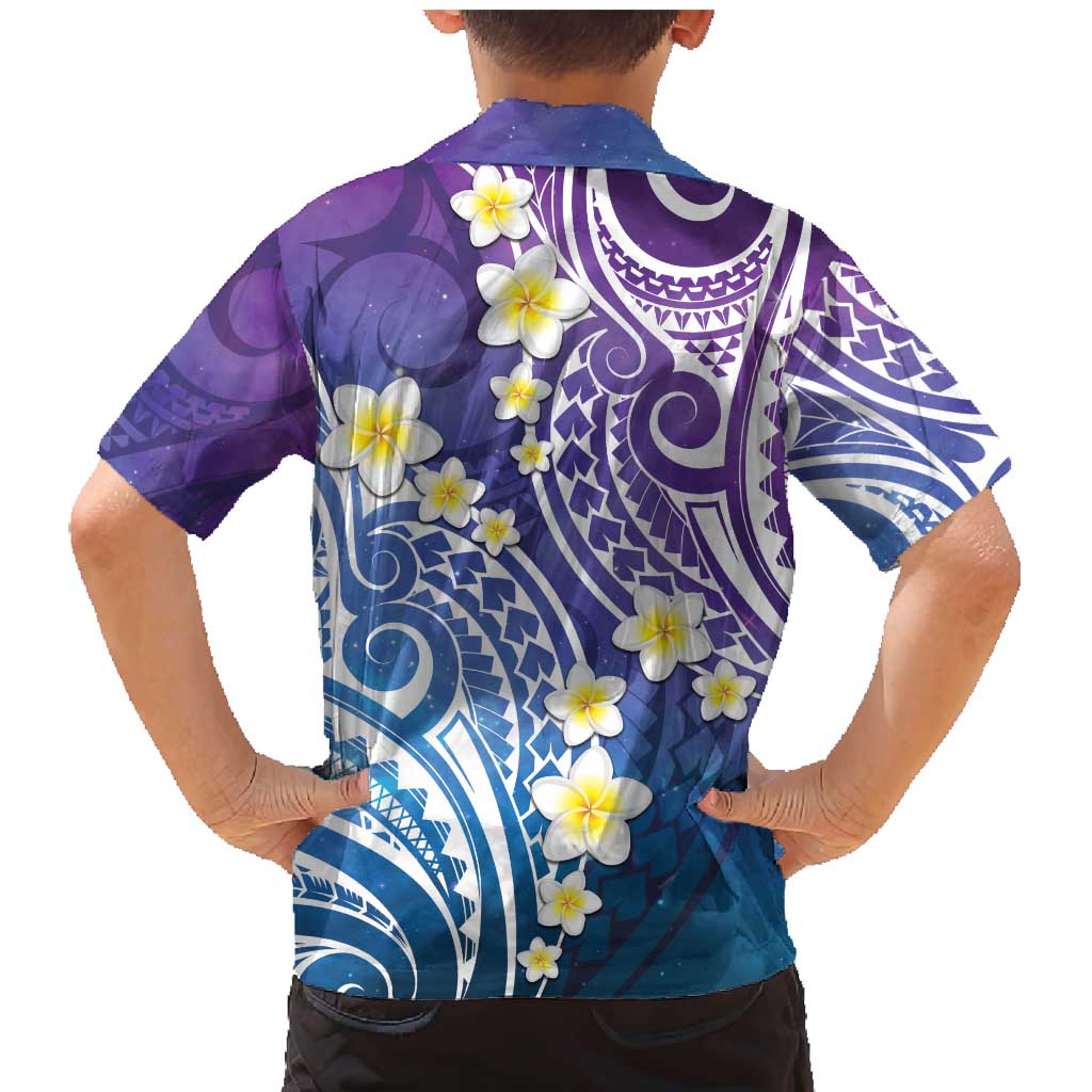 Plumeria With Galaxy Polynesian Tattoo Pattern Family Matching Mermaid Dress and Hawaiian Shirt LT05 - Polynesian Pride