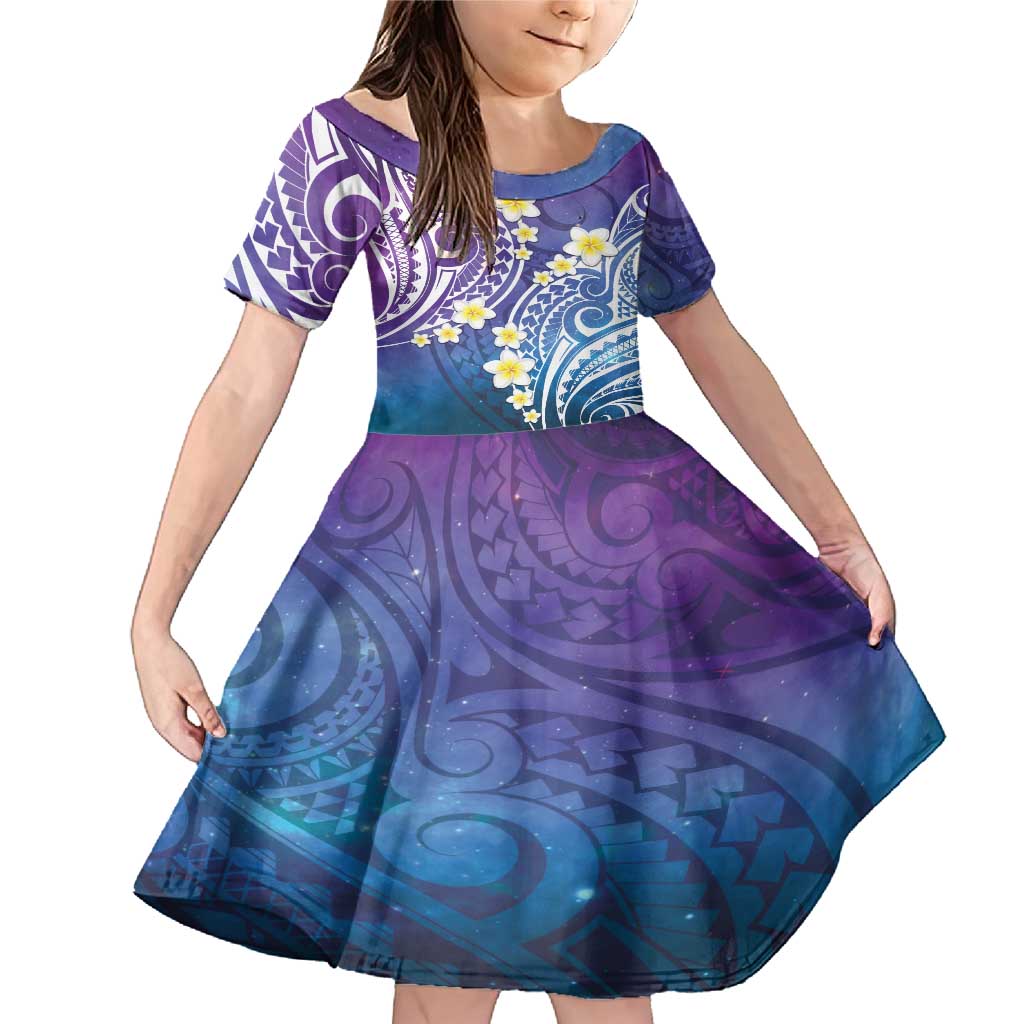 Plumeria With Galaxy Polynesian Tattoo Pattern Family Matching Mermaid Dress and Hawaiian Shirt LT05 Daughter's Dress Galaxy - Polynesian Pride