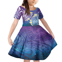 Plumeria With Galaxy Polynesian Tattoo Pattern Family Matching Mermaid Dress and Hawaiian Shirt LT05 Daughter's Dress Galaxy - Polynesian Pride