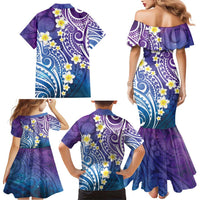 Plumeria With Galaxy Polynesian Tattoo Pattern Family Matching Mermaid Dress and Hawaiian Shirt LT05 - Polynesian Pride