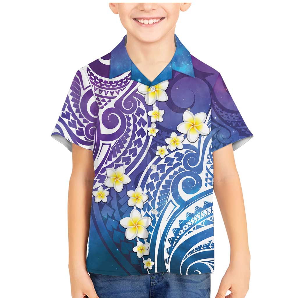Plumeria With Galaxy Polynesian Tattoo Pattern Family Matching Mermaid Dress and Hawaiian Shirt LT05 Son's Shirt Galaxy - Polynesian Pride