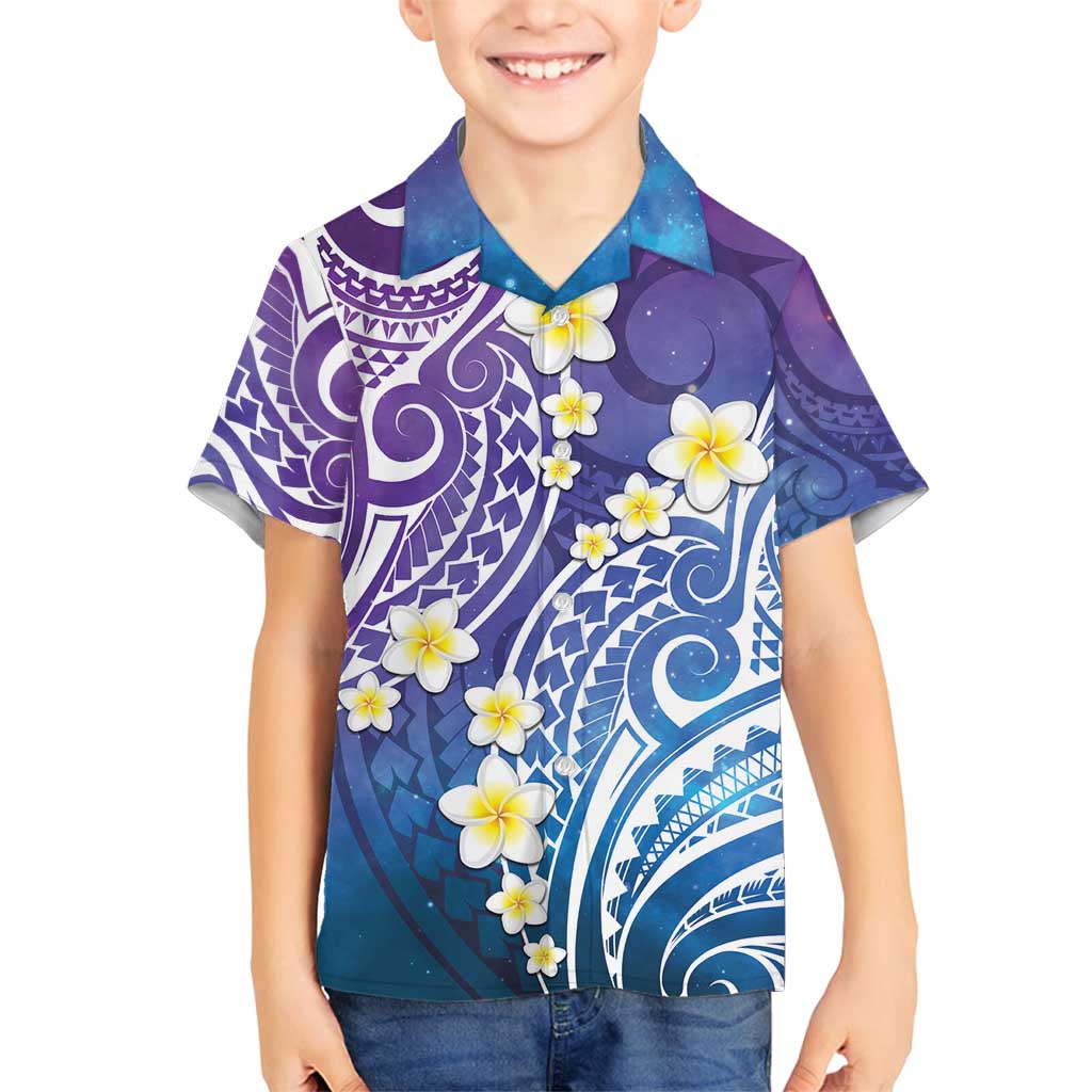 Plumeria With Galaxy Polynesian Tattoo Pattern Family Matching Off Shoulder Maxi Dress and Hawaiian Shirt LT05 Son's Shirt Galaxy - Polynesian Pride